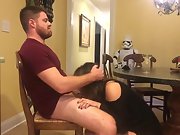 Hot cowgirl sucks and fucks a hard dick on the chair